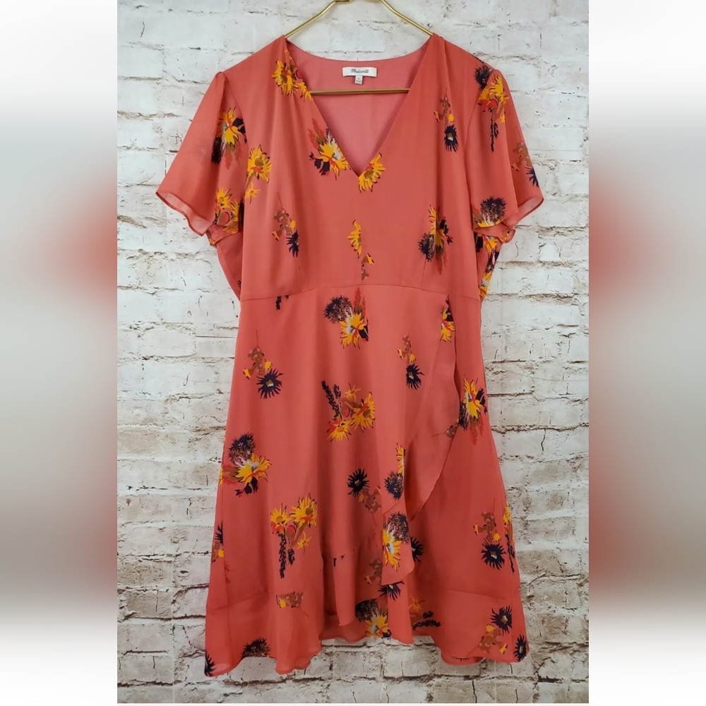 Madewell Posy Cactus Dress Size 14 V Neck Short Sleeve